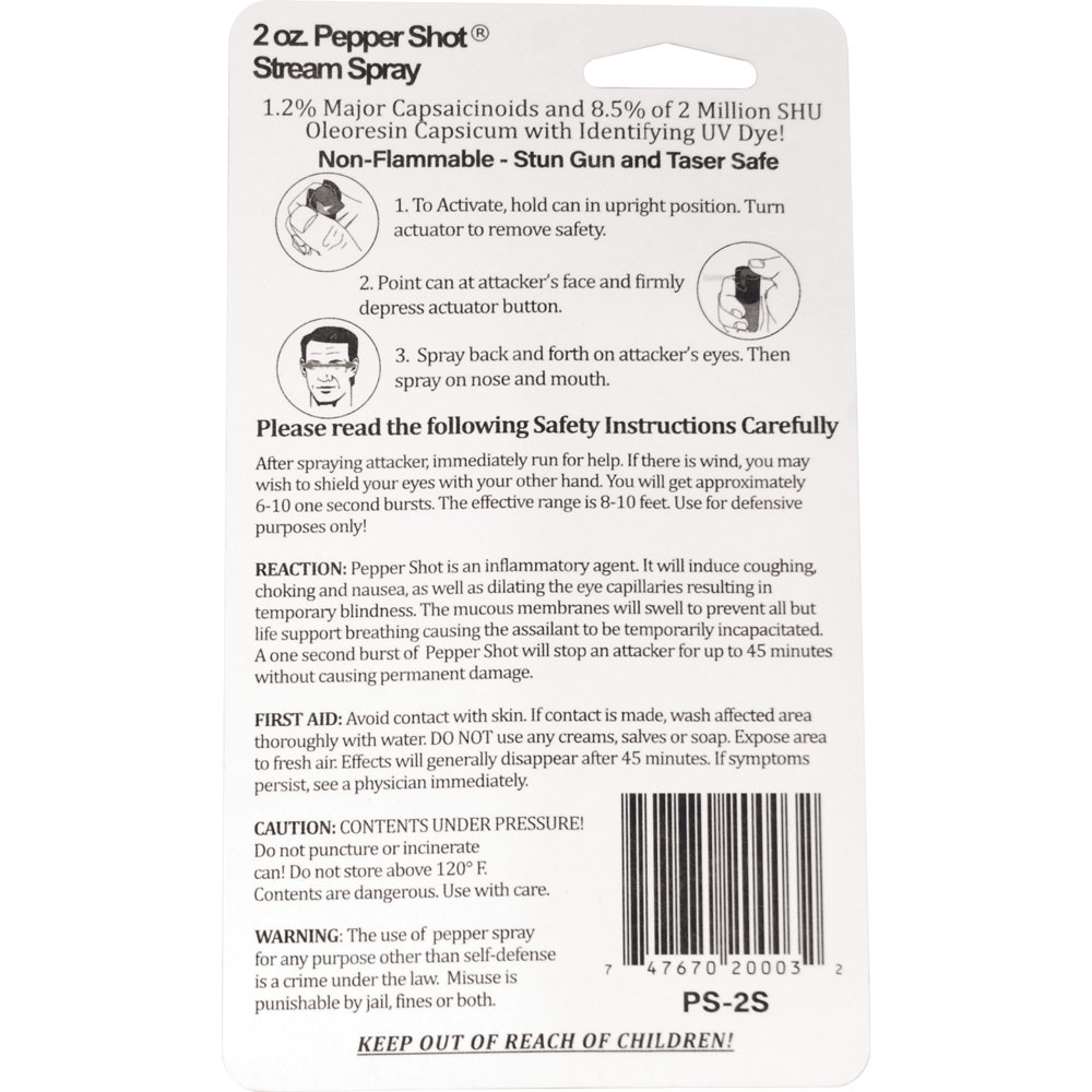 Pepper Shot 1.2% MC 2 oz pepper spray stream view 2